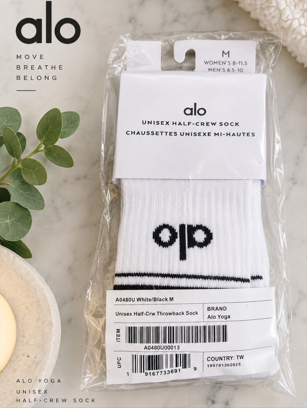 ALO Yoga White and Black Half-Crew Athletic Socks